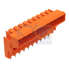 THT male header for double-deck assembly, 1.0 x 1.0 mm solder pin, angled, orange