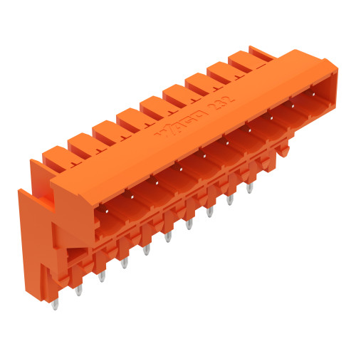 THT male header for double-deck assembly, 1.0 x 1.0 mm solder pin, angled, orange
