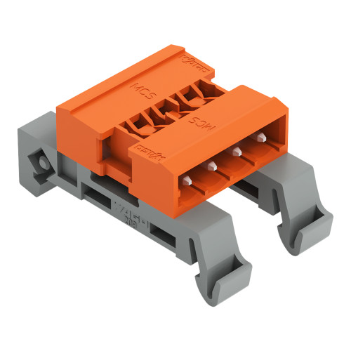Double pin header, DIN-35 rail mounting, 4-pole, orange