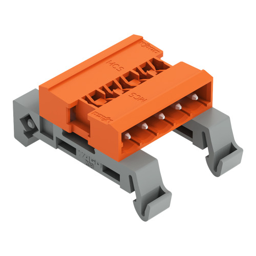 Double pin header, DIN-35 rail mounting, 5-pole, orange