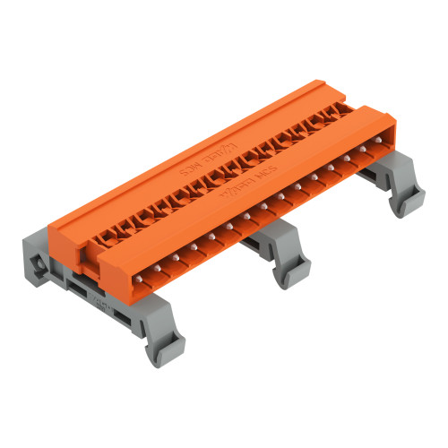 Double pin header, DIN-35 rail mounting, 15-pole, orange