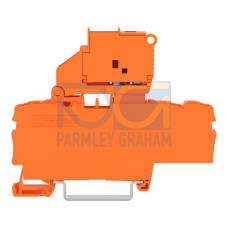3-conductor fuse terminal block, with pivoting fuse holder, with end plate, orange