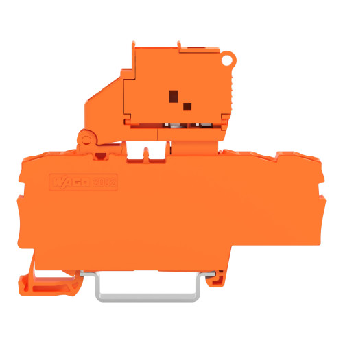 3-conductor fuse terminal block, with pivoting fuse holder, with end plate, orange