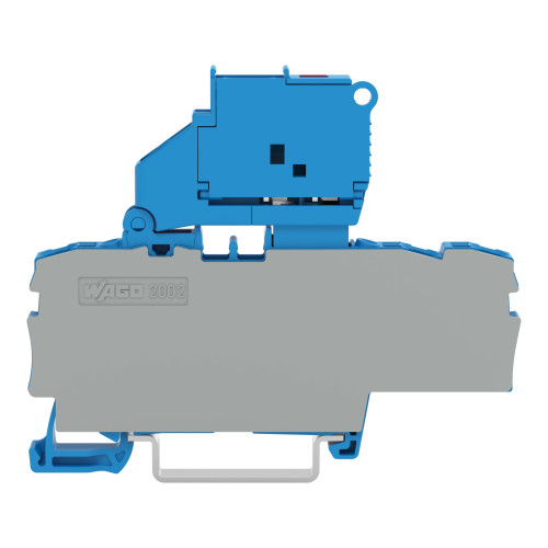 3-conductor fuse terminal block, with pivoting fuse holder, with end plate, blue