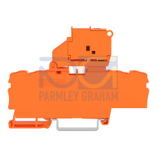 4-conductor fuse terminal block, with pivoting fuse holder, with end plate, orange