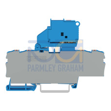 4-conductor fuse terminal block, with pivoting fuse holder, with end plate, blue