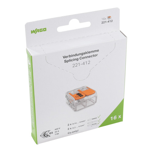 Splicing connector with levers, for all conductor types, max. 4 mm&sup2;, transparent