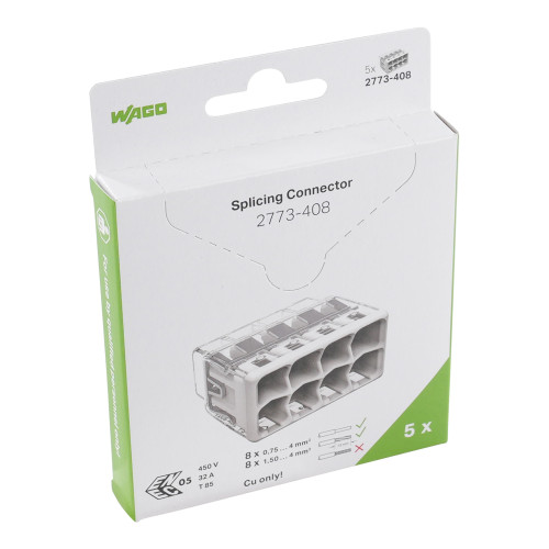 PUSH WIRE&reg; splicing connector, for solid and stranded conductors, max. 4 mm&sup2;, transparent