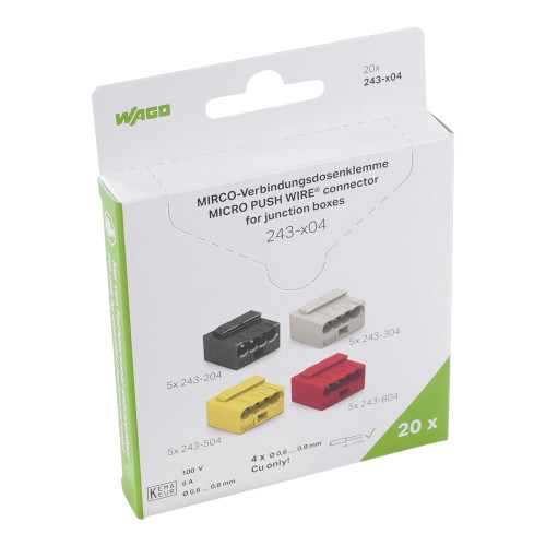 MICRO PUSH WIRE&reg; connector for junction boxes, for solid conductors, max. 0.8 mm &Oslash;, dark gray