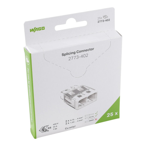 PUSH WIRE&reg; splicing connector, for solid and stranded conductors, max. 4 mm&sup2;, transparent