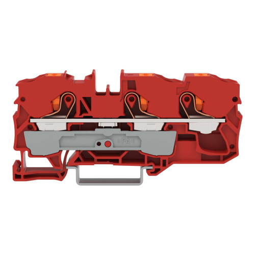 3-conductor through terminal block, with push-button, 10 mm&sup2;, red