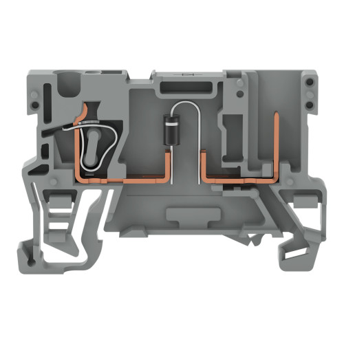 1-conductor/1-pin component carrier terminal block, with diode 1N4007, anode, left side, gray