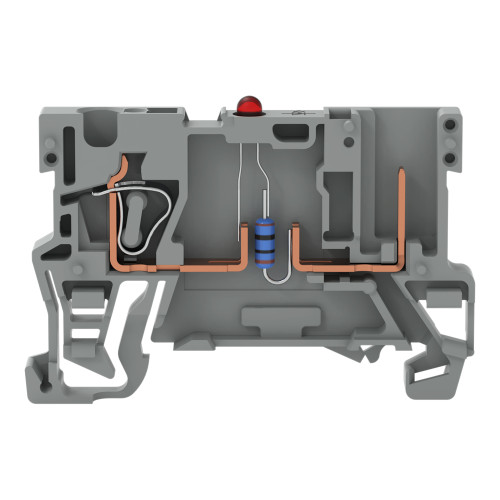 1-conductor/1-pin component carrier terminal block, LED (red), 24 VDC, gray