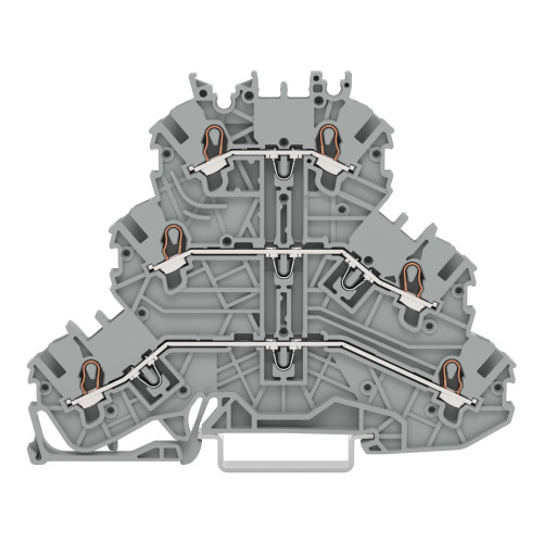 Triple-deck terminal block, Through/through/through terminal block, L/L/L, gray