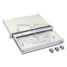 DK Fibre-optic splicing box, 1 U, For D: 363 mm, with telescopic pull-out
