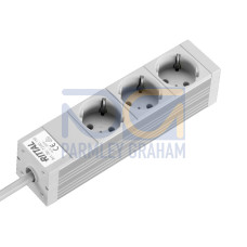 DK Socket strip, CEE 7/3 (type F), 3-way, 250 V, 16 A, LHD: 262,6x44x44 mm