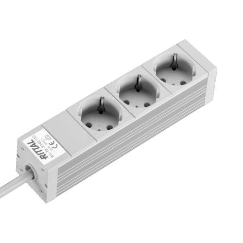DK Socket strip, CEE 7/3 (type F), 3-way, 250 V, 16 A, LHD: 262,6x44x44 mm