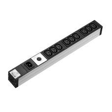 DK Socket strip, IEC 320 socket C13, 9-way, 250 V, 10 A, LHD: 482,6x44x44 mm