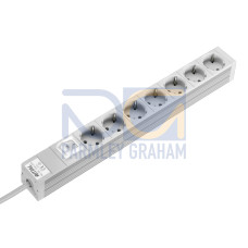 DK Socket strip, CEE 7/3 (type F), 7-way, 250 V, 16 A, LHD: 482,6x44x44 mm