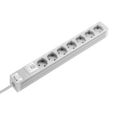 DK Socket strip, CEE 7/3 (type F), 7-way, 250 V, 16 A, LHD: 482,6x44x44 mm