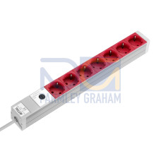 DK Socket strip, CEE 7/3 (type F), 7-way, 250 V, 10 A, LHD: 482,6x44x44 mm