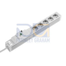DK Socket strip, CEE 7/3 (type F), 5-way, 250 V, 16 A, LHD: 482,6x44x44 mm