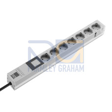 DK Socket strip, CEE 7/3 (type F), 7-way, 230 V (AC), 16 A, LHD: 482,6x45x50 mm