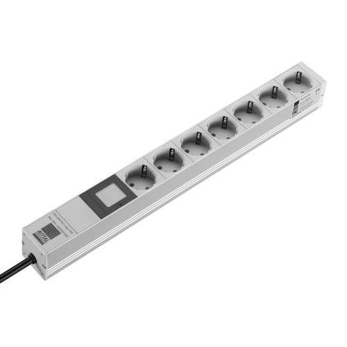 DK Socket strip, CEE 7/3 (type F), 7-way, 230 V (AC), 16 A, LHD: 482,6x45x50 mm