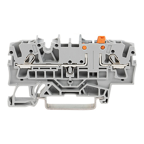 2-conductor disconnect/test terminal block, with test option, orange disconnect link, gray