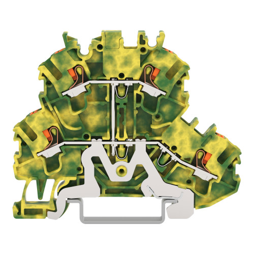 Double-deck terminal block, 4-conductor ground terminal block, with push-button, green-yellow