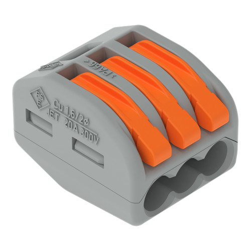 Compact Splicing Connector, 3-Conductor Terminal Block With Operating Levers Gray