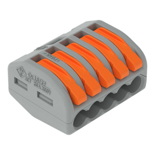 Compact Splicing Connector, 5-Conductor Terminal Block With Operating Levers Gray