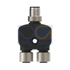 M12 QD Splitter Connector, 8-pin Male Trunk Straight, 8-pin Female Straight Branches (2), Black PUR Splitter Junction Cable