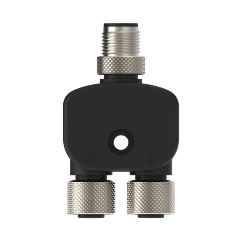 M12 QD Splitter Connector, 8-pin Male Trunk Straight, 8-pin Female Straight Branches (2), Black PUR Splitter Junction Cable