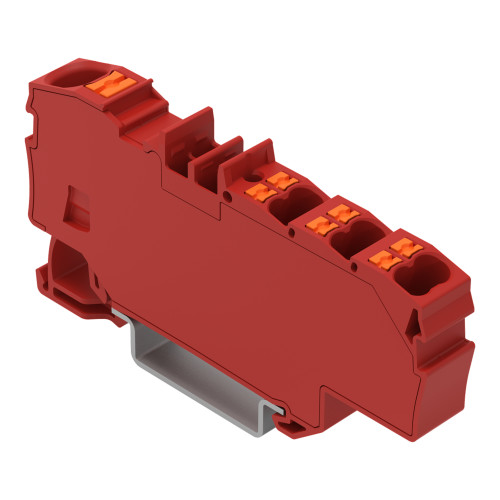 Distribution terminal block, with push-button, 1 x 6 mm&sup2; / 6 x 1.5 mm&sup2;, red