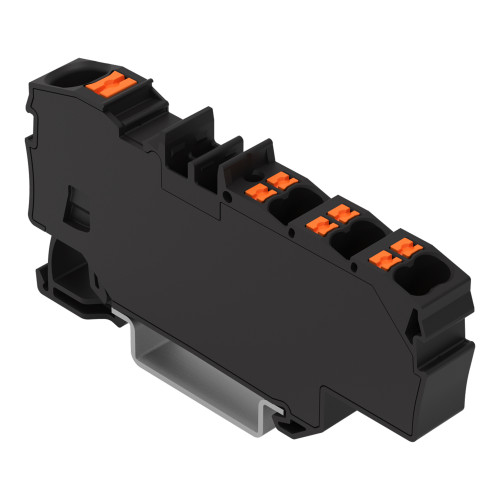 Distribution terminal block, with push-button, 1 x 6 mm&sup2; / 6 x 1.5 mm&sup2;, black