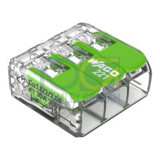 Splicing connector with levers, for all conductor types, max. 6 mm&sup2;, transparent