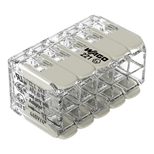 Splicing connector with levers, for all conductor types, for Ex e applications, transparent