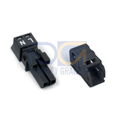 Socket, with strain relief housing, 2-pole, black