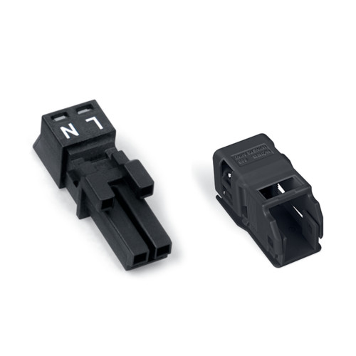 Socket, with strain relief housing, 2-pole, black