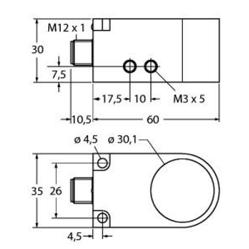 Inductive Sensor, Ring Sensor, Operating voltage 1030 VDC, Rectangular