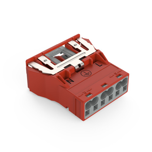 Snap-in plug, with direct ground contact, 3-pole, red