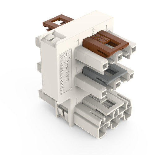 Distribution connector for switches, Single-pole and throttle two-way circuit, 3-pole, white