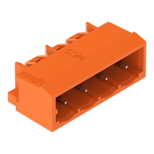 THT male header, 1.0 x 1.0 mm solder pin, angled, orange