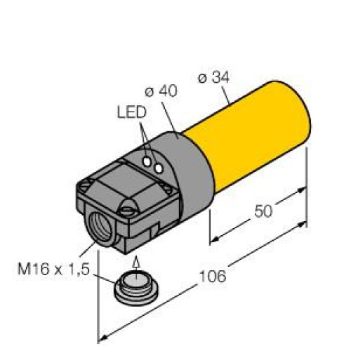 Inductive Sensor, Operating voltage 1065 VDC, Rated switching distance