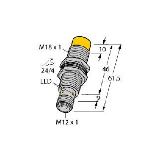 Inductive Sensor, Operating voltage 1065 VDC, Rated switching distance