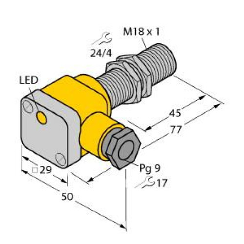 Inductive Sensor, Operating voltage 1065 VDC, Rated switching distance