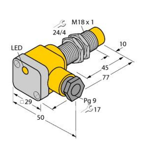 Inductive Sensor, Operating voltage 1065 VDC, Rated switching distance