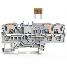 3-conductor fuse terminal block, for mini-automotive blade-style fuses, per DIN 7258-3f, ISO 8820-3, gray