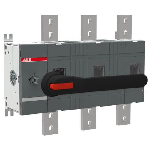 3-pole, front operated, base mounted switch-diconnector with black IP65 handle and shaft, wide phase distance, terminal bolt kit included